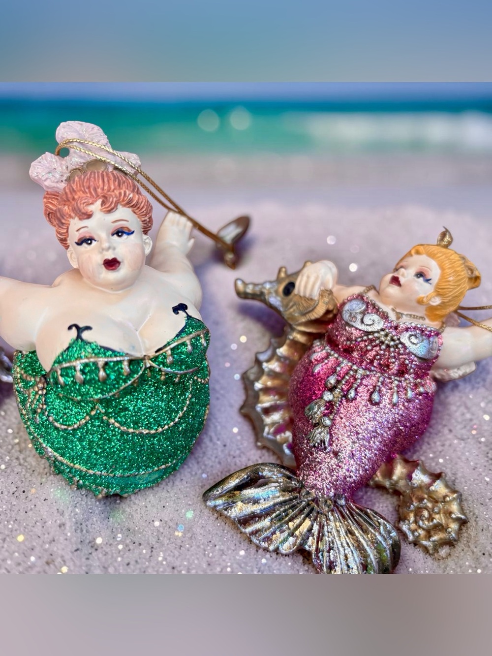 Katherine’s Collection Chubby Voluptuous  Mermaids Seahorse Ornament Lot 2